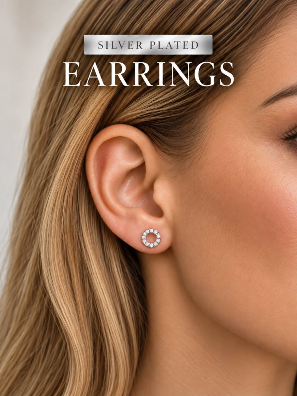 Silver Plated Open-Circle CZ Pavé Hand-Set Stud Earrings